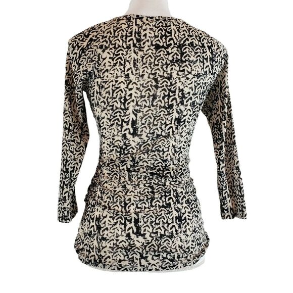 Meadow Rue Anthropologie SIZE S Faux Wrap 3/4 Sleeve Blouse Top Ruched Side Blac - Picture 3 of 11